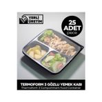 Sepet Doldur Termoform 3 Gözlü Yemek Kabı + Kapak - 25 Adet (Mikro Dalga'da Kullanılabilir)