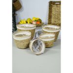 SepetçiBaba Naturel Hasır Sepet Organizer, Saksı, Mutfak, Banyo 5 Boy Beyaz Şerit - P02-1