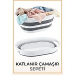 Sepetkitchen Gri Katlanabilir Silikon Çamaşır Sepeti