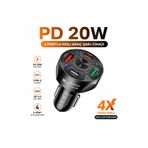 SepetteX PD 20W Hızlı Şarj Araç Şarj Cihazı 4 Portlu Type-C USB QC 3.0 Çakmaklık Şarj Adaptörü
