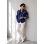 sepetx “Oversize Saks Mavi Çizgili Erkek Gömlek – Şık ve Rahat Günlük Stil”