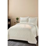 Sephora Çift Kişilik Yatak Örtüsü Seti 240x260cm - Mikro Saten Çizgili 2 Yastıklı - Ekru