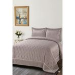 Sephora Çift Kişilik Yatak Örtüsü Seti 240x260cm - Mikro Saten Çizgili 2 Yastıklı - Vizon