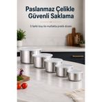 septembris İnoxa 5'li Paslanmaz Çelik Yemek Saklama Kabı Seti | Kapaklı Çelik Gıda Saklama Kapları | Buzdolabı Düzenleyici