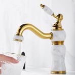 SEPZPRDM Mutfak Lavabo Bataryası, Banyo Musluğu, Banyo Lavabosu Musluğu, Pirinç ve Mermer, Soğuk ve Sıcak Su Karıştırma Bataryası, Lavabo için, Güverteye Monte Edilmiş Su
