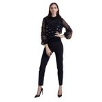 Sequin Detaylı Transparan Kol Bluz – Işıltılı Görünümüyle Göz Alıcı Şıklık, SİYAH, 38