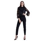 Sequin Detaylı Transparan Kol Bluz – Işıltılı Görünümüyle Göz Alıcı Şıklık, SİYAH, 40