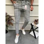 Ser Joven Erkek Açık Gri Slim Fit Ekoseli Likralı Yan Cep Bilek Boy Kumaş Pantolon - 29