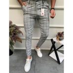 Ser Joven Erkek Açık Gri Slim Fit Ekoseli Likralı Yan Cep Bilek Boy Kumaş Pantolon - 32
