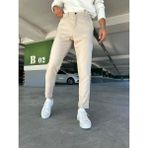 Ser Joven Erkek Bej Slim Fit Dar Kesim Likralı Yan Cep Bilek Boy Düz Kumaş Pantolon - 34