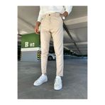 Ser Joven Erkek Bej Slim Fit Likralı Düz Kumaş Pantolon