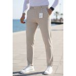 Ser Joven Erkek Bej Slim Fit Likralı Yan Cep Bilek Boy Düz Kumaş Pantolon - 38