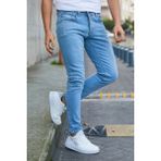 Ser Joven Erkek Buz Mavi Slim Fit Likralı Dar Paça Lazerli Kot Pantolon - 33