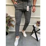 Ser Joven Erkek Füme Slim Fit Ekoseli Likralı Yan Cep Bilek Boy Kumaş Pantolon - 38