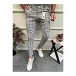 Ser Joven Erkek Gri Slim Fit Ekoseli Kumaş Pantolon
