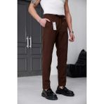 Ser Joven Erkek Kahverengi Slim Fit Likralı Beli Lastikli Bağcıklı Yan Cep Jogger Kumaş Pantolon - 34