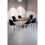 Sera Ceviz 80 x 132 Açılabilen MDF Masa Beyaz Metal Ayaklı Mutfak Masası 6 Siyah Sandalye