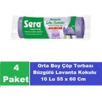 Sera Çöp Torbası Büzgülü Lavanta Kokulu Orta Boy 10 Lu 55 x 60 cm x 4 Paket