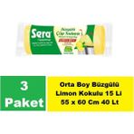 Sera Çöp Torbası Büzgülü Limon Kokulu Orta Boy 15 Li 55 x 60 cm x 3 Paket