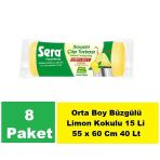 Sera Çöp Torbası Büzgülü Limon Kokulu Orta Boy 15 Li 55 x 60 cm x 8 Paket
