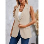 Serac Collection Kadın Kolsuz Yakalı Önden Tek Düğmeli Atlas Ceket - L - XL - Bej