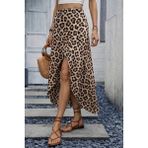 Serac Collection Kadın Yüksek Bel Çiçek Desenli Önü Asimetrik Detaylı Uzun Süprem Etek - Leopar - 2XL - 3XL