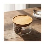 Seraç Doğal Bambu Kapaklı Borosilikat Cam Saklama Kabı - 300 ml Vakumlu Yuvarlak Baharatlık, Çay ve Kahve Kavanozu - 0 Siyah - Option-1