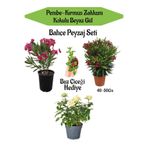 Serada Decor & Plant Bahçe Seti, Kırmızı-Pembe Zakkum, Beyaz Gül, Buz Çiçeği Hediyeli