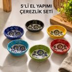 Seramik 6'lı Kase Seti El Yapımı Çerezlik, Reçellik, Sosluk & Kahvaltılık Sunum Takımı Elde Boyanmış Renkli Desenli Dekoratif Mini Kaseler Yeni Ev & Söz Nişan Butik Hediyesi, Nazar Sharm