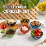 Seramik 6'lı Kase Seti El Yapımı Çerezlik, Reçellik, Sosluk & Kahvaltılık Sunum Takımı Elde Boyanmış Renkli Desenli Dekoratif Mini Kaseler Yeni Ev & Söz Nişan Butik Hediyesi, Sultan Garden