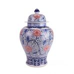 Seramik Çin Geleneksel Zencefil Kavanozu Vazo Mavi ve Beyaz Retro Çiçekli Zencefil Kavanozu Vazo Çin Tarzı Antika Porselen Vazo, B-G28xY45,7 cm,B-W28xH45.7cm
