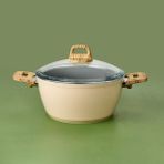 Seramik Derin Tencere - Beyaz / Kahverengi - 24 cm