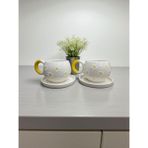 Seramik El Yapımı Çayır Papatya Desenli Çay/kahve Fincanı 2'li Takım - 010 - Beyaz - 175 ml