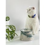 Seramik Kedi Ve Köpek Mama Su Kabı Colorful Moon Bowl ÇİZGİLİ YEŞİL EBRU