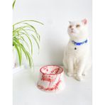 Seramik Kedi ve Köpek Mama Su Kabı Colorful Moon Bowl (Kırmızı Çizgili - Ebru Desen)