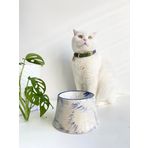 Seramik Kedi Ve Köpek Mama Su Kabı Colorful Moon Bowl MAVİ ÇİZGİLİ EBRU