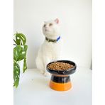 Seramik Kedi Ve Köpek Mama Su Kabı KAHVE-SİYAH GÖKKUŞAĞI