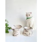 Seramik Kedi Ve Köpek Mama Su Kabı SİYAH EBRU & Colorful Moon Bowl ÇİZGİLİ SİYAH EBRULİ 2'Lİ