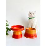 Seramik Kedi Ve Köpek Mama Su Kabı TURUNCU GÖKKUŞAĞI & Colorful Moon Bowl TURUNCU GÖKKUŞAĞI 2'Lİ