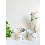 Seramik Kedi Ve Köpek Mama Su Kabı YEŞİL EBRU & Colorful Moon Bowl ÇİZGİLİ YEŞİL EBRULİ 2'Lİ