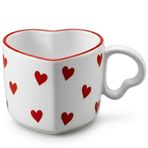 Seramik Kulplu Kupa Bardak, 250 Ml Geniş Kapasite, Kırmızı Kalp Desenli Tasarım, Ev Ofis Restoran İçin Kullanıma Uygun El Yapımı Seramik Kulplu Çay Kahve Espresso Latte Sunum Bardağı