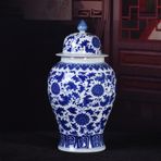 Seramik Retro Çiçekli Zencefil Kavanoz Vazo Mavi ve Beyaz Antika Porselen Vazo Çin Tarzı Çiçekli Zencefil Kavanoz Vazo, Tek Renk-A-W25xH40cm,One Color-A-W25xH40cm