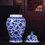 Seramik Retro Çiçekli Zencefil Kavanoz Vazo Mavi ve Beyaz Antika Porselen Vazo Çin Tarzı Çiçekli Zencefil Kavanoz Vazo, Tek Renk-A-W30xH52cm,One Color-A-W30xH52cm