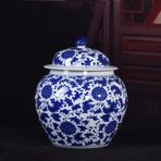 Seramik Retro Çiçekli Zencefil Kavanoz Vazo Mavi ve Beyaz Antika Porselen Vazo Çin Tarzı Çiçekli Zencefil Kavanoz Vazo, Tek Renk-B-G29xY33cm,One Color-B-W29xH33cm