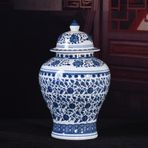 Seramik Retro Çiçekli Zencefil Kavanoz Vazo Mavi ve Beyaz Antika Porselen Vazo Çin Tarzı Çiçekli Zencefil Kavanoz Vazo, Tek Renk-D-G22xY36cm,One Color-D-W22xH36cm