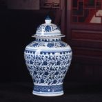 Seramik Retro Çiçekli Zencefil Kavanoz Vazo Mavi ve Beyaz Antika Porselen Vazo Çin Tarzı Çiçekli Zencefil Kavanoz Vazo, Tek Renk-D-G26xY42cm,One Color-D-W26xH42cm