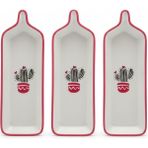 Seramik Tabak Kahvaltılık Sunum 3lü Set Kaktüs Desenli Zeytin Servis - Beyaz - Kırmızı