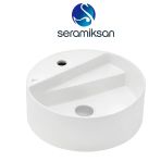 Seramiksan Livello Oval Tezgah Üstü Batarya Delikli Beyaz Lavabo 42X42 Cm A114010h