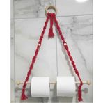 Seran Design Trade - Dekoratif El Örme Ahşap Tutacaklı Tuvalet Kağıdı ve Havlu Tutacağı 40X44 cm Kırmızı