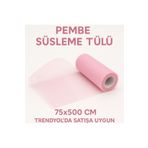 serap çiçekçilik 5 Metre 75 Cm. Pembe Bohça Süsü, Nişan Bohça Süsü, Kapı Süsü Tülü, Doğum Günü Tülü